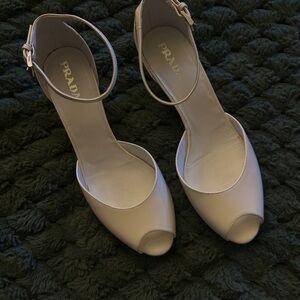 Prada Women's Elegant Beige Peep-Toe Heels